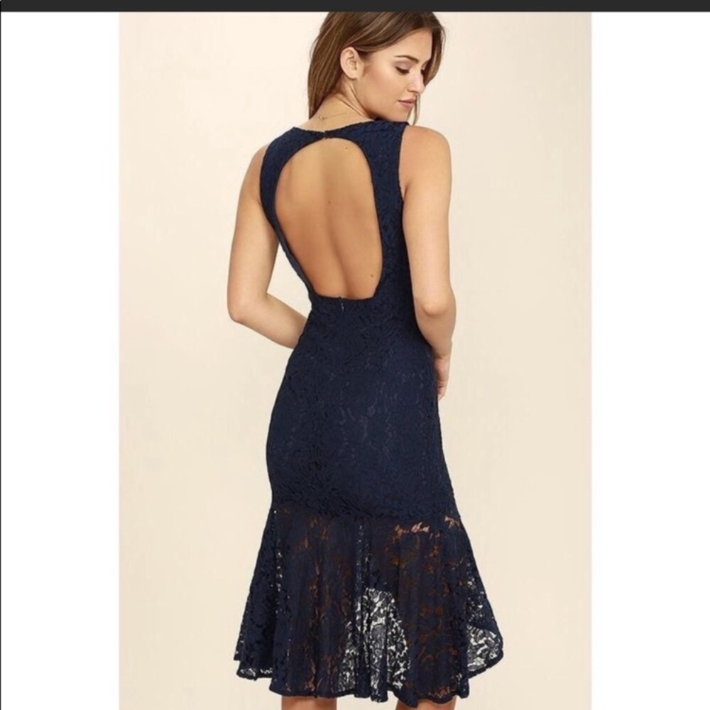Lulu’s Next To You Navy Lace Mermaid Midi Dress